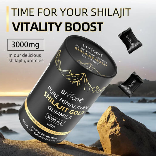 Pure Shilajit Gummies – Himalayan natural supplement for energy, brain support, mood balance, and vitality in delicious chewable form.