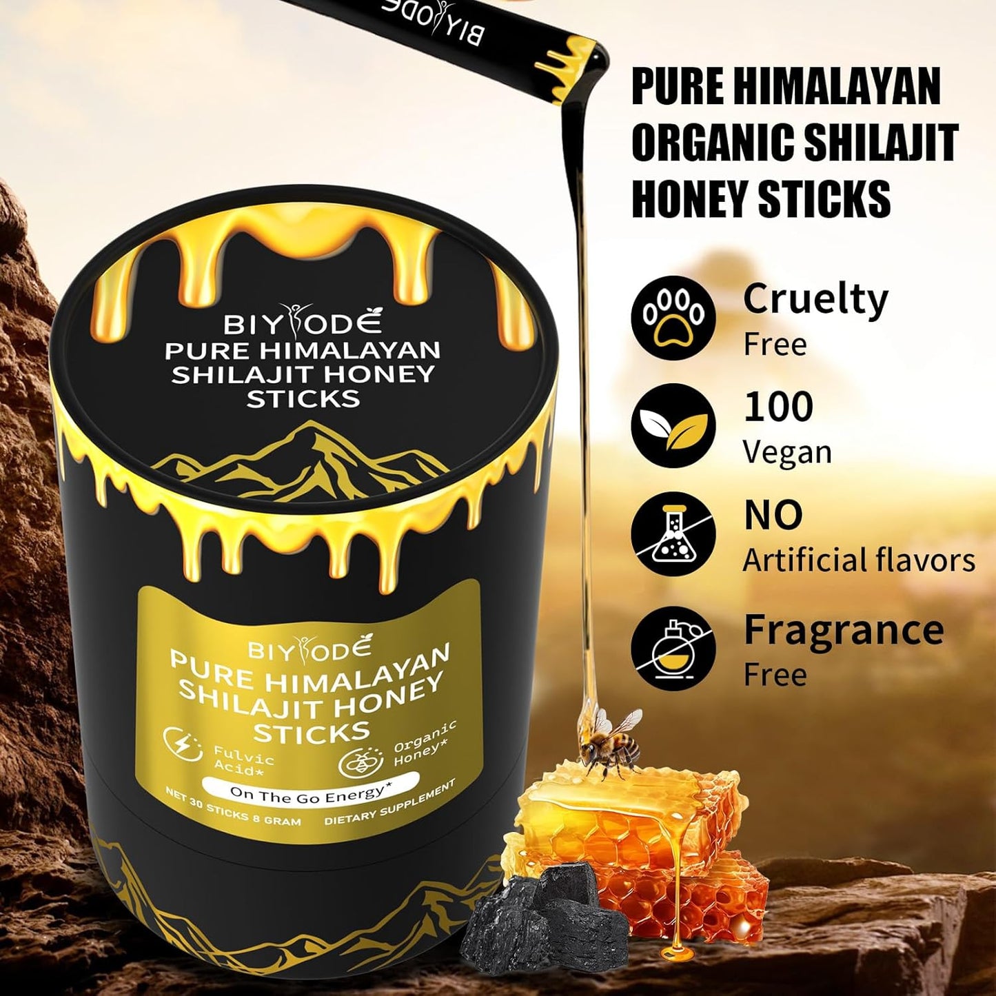 "Person enjoying a Pure Shilajit honey stick before workout for natural energy boost"