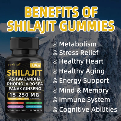 Pure Natural Himalayan Shilajit Capsules With Ashwagandha Ginseng Healthcare Vitamin 8-in-1 Energy Supplement