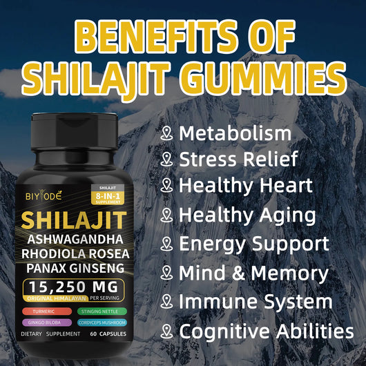 Pure Natural Himalayan Shilajit Capsules With Ashwagandha Ginseng Healthcare Vitamin 8-in-1 Energy Supplement