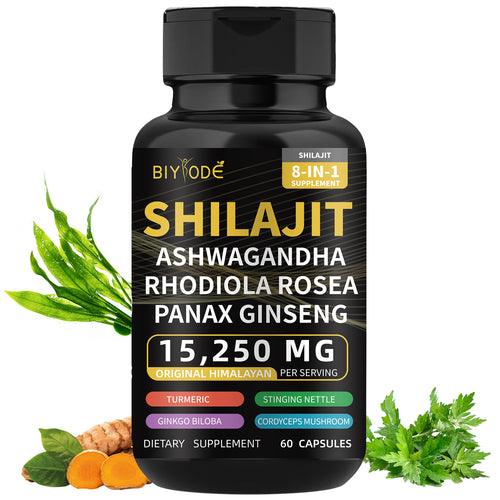 Pure Natural Himalayan Shilajit Capsules With Ashwagandha Ginseng Healthcare Vitamin 8-in-1