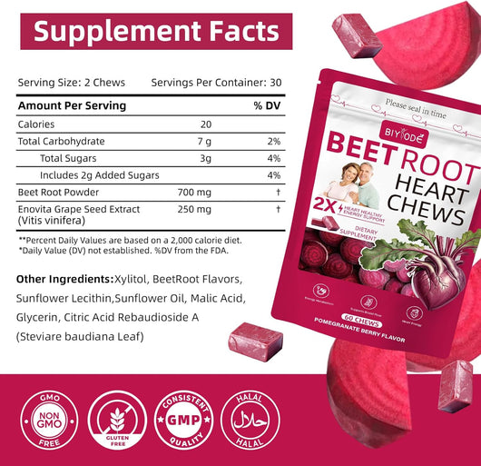 Beet Root Heart Chews Supplement Bottle