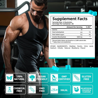 Soft, chewy Creatine Monohydrate gummy showing smooth texture and vibrant color.