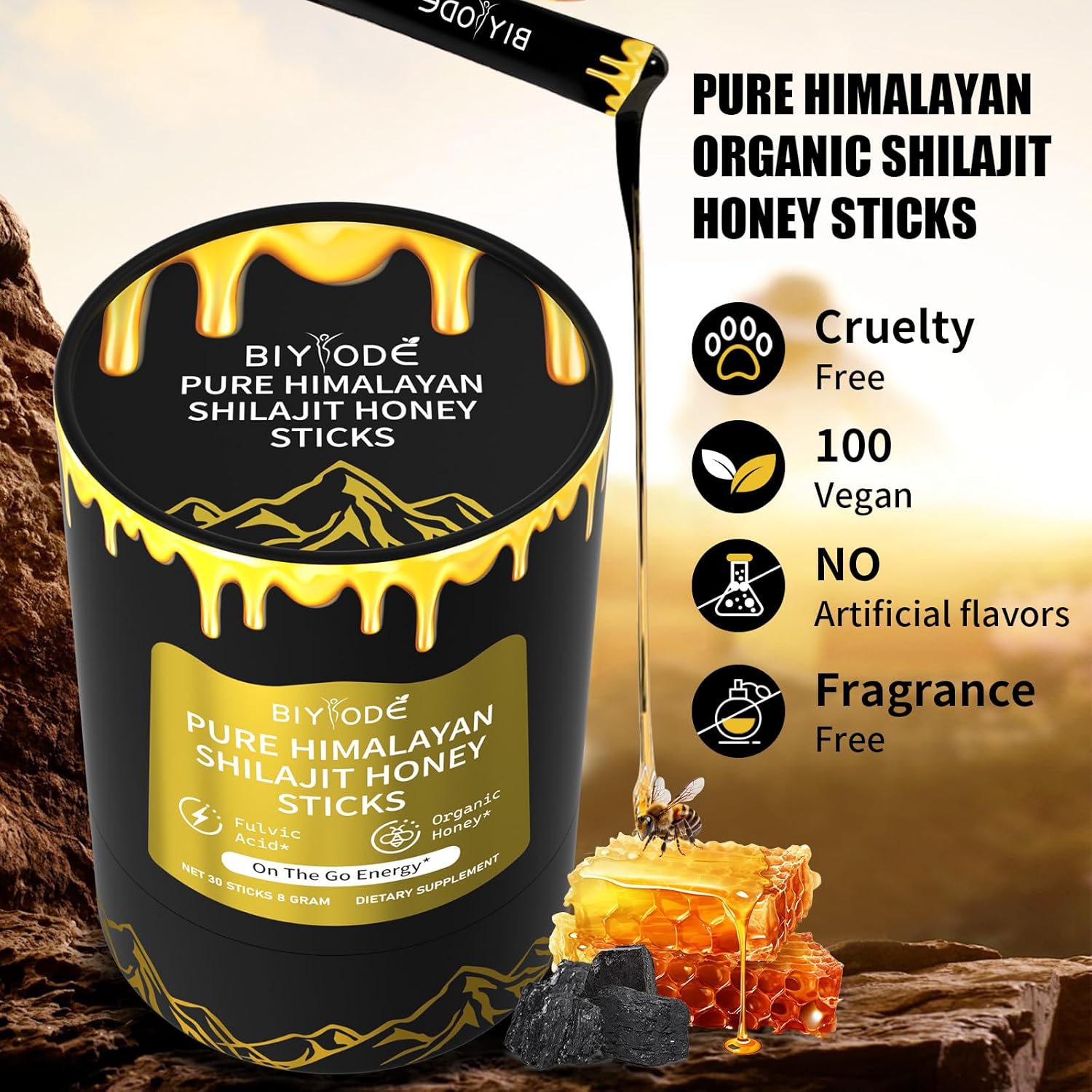 "Person enjoying a Pure Shilajit honey stick before workout for natural energy boost"